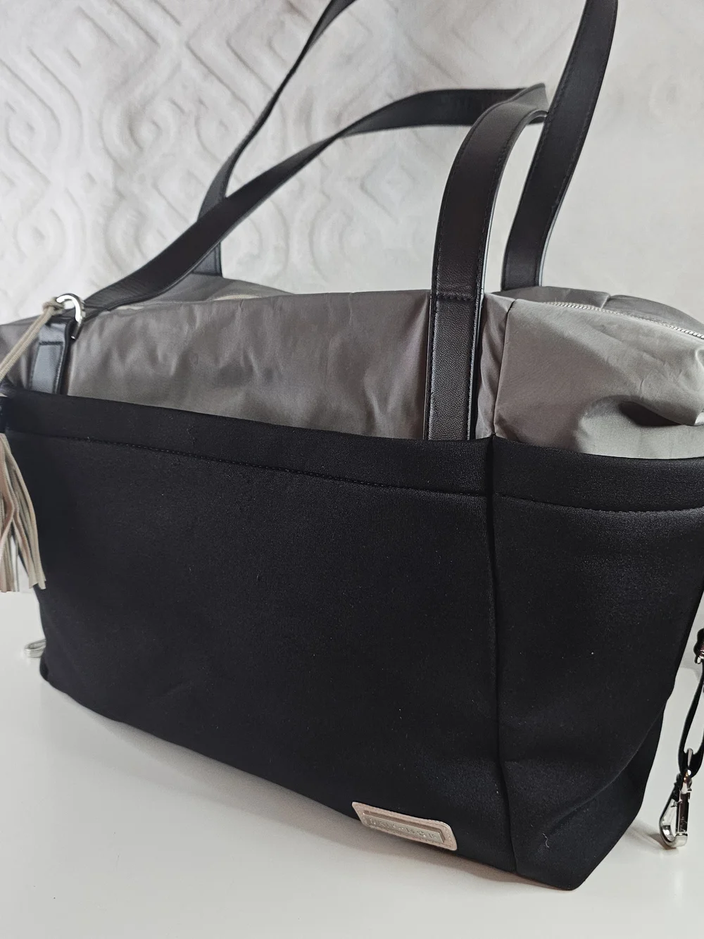 Skip Hop Black and Gray Diaper Tote with Tassel Accent